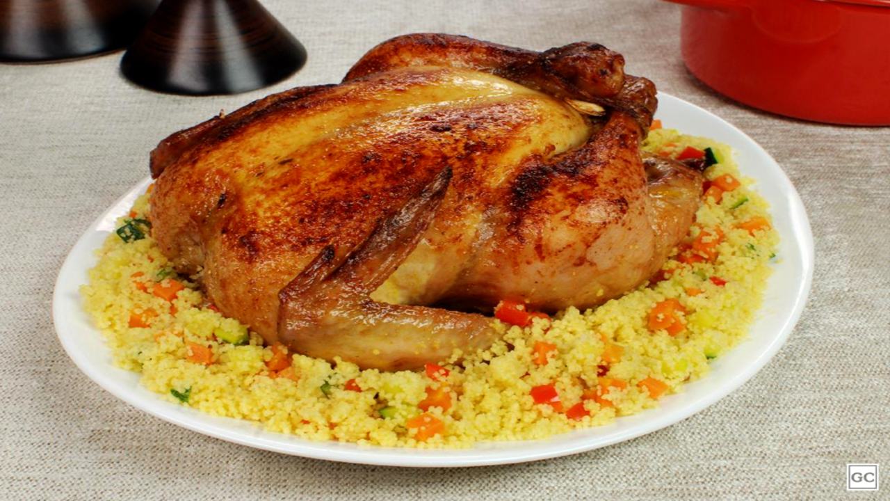Frango assado com cuscuz marroquino