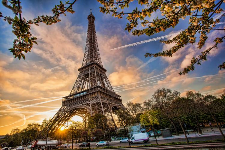 Estrada, carros, ·rvores, Paris, FranÁa, Torre Eiffel