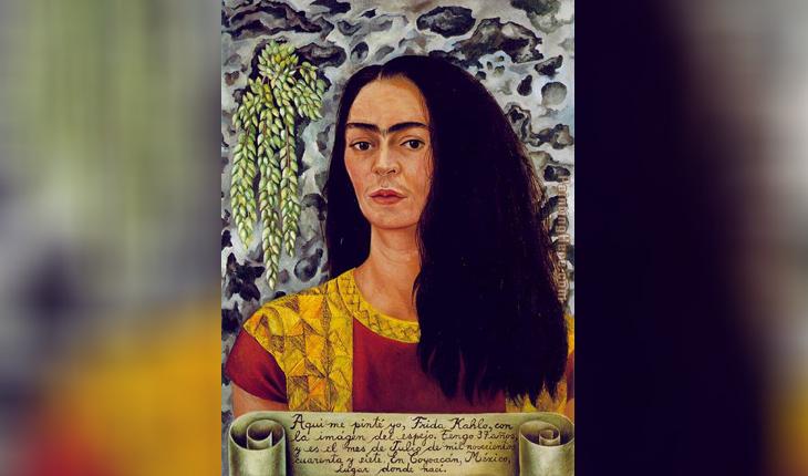 auto retrato de frida com o cabelo solto pintado por ela mesma