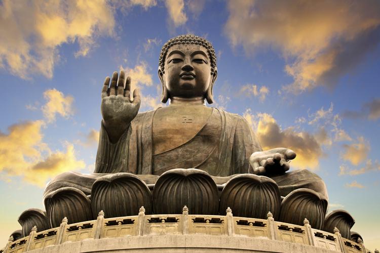 Estátua de buda, gigante, paisagem chinesa
