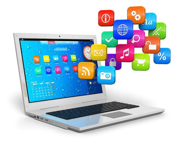 Notebook, computador, laptos, Ìcones, tecnologia