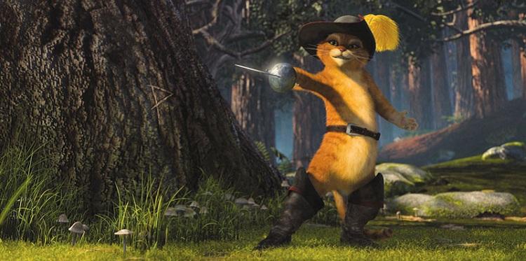 o gato de Botas com uma espada, seu chapéu, sua bota e seu cinto