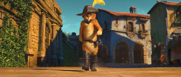 gato de Botas com seu chapéu, botas e sacos