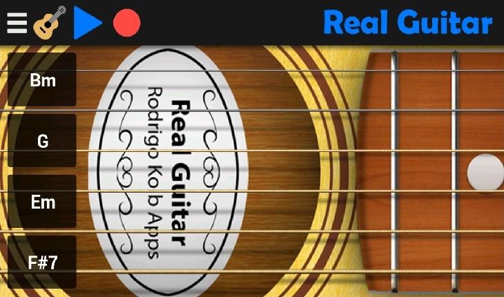 print de tela de um smartphone android com imagem do real guitar aplicativos para fazer som no smartphone e tablet
