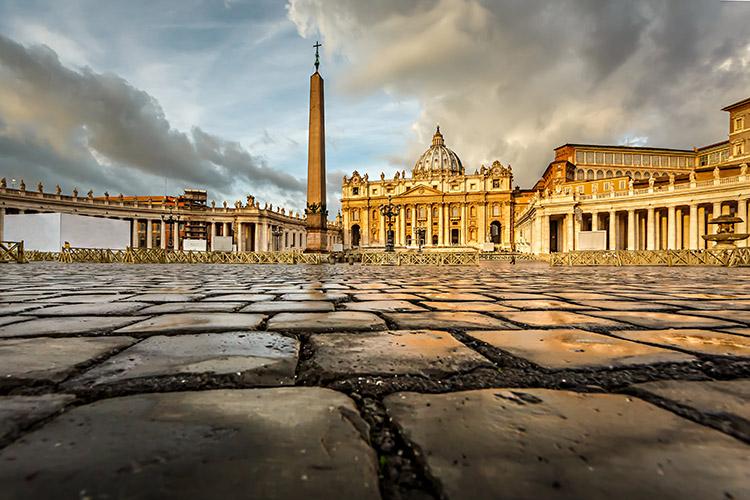 Patio, igreja, Roma, chuva, tempo feio