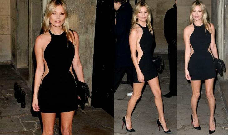Montagem com 3 fotos da Kate Moss usando illusion dress