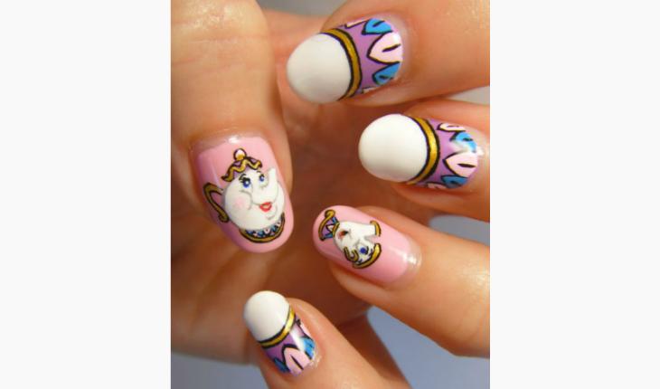 unhas decoradas da Disney Madame Samovar e Zip A Bela e a Fera pinterest