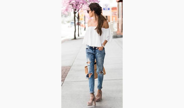 nude nos pés salto grosso com jeans destroyed pinterest