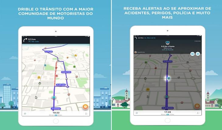 print de duas telas de um tablet ipad com imagens do aplicativo waze