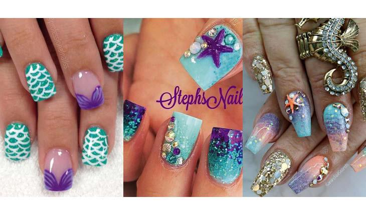montagem com 3 fotos de unhas de sereia.