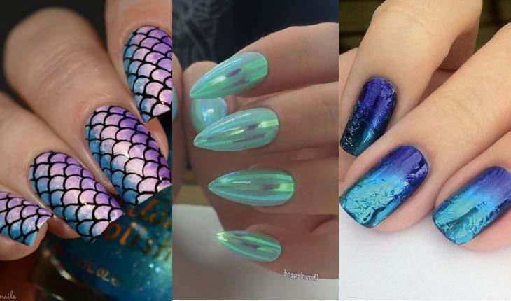 montagem com 3 fotos de unhas de sereia.
