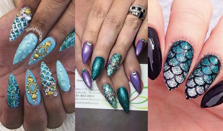 montagem com 3 fotos de unhas de sereia.