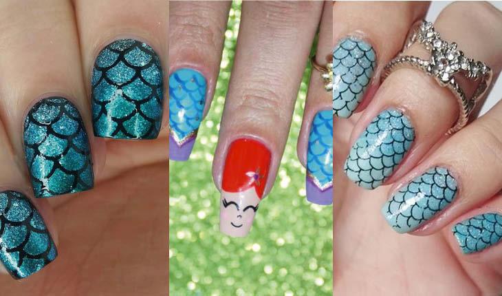 montagem com 3 fotos de unhas de sereia.