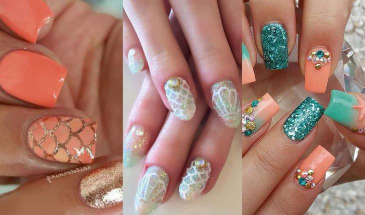 montagem com 3 fotos de unhas de sereia.