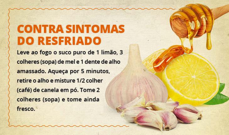 Fotomontagem com a receita de limão alho e mel para o resfriado