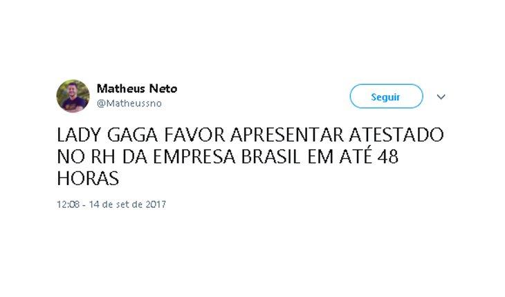 Print de um tweet sobre lady gaga