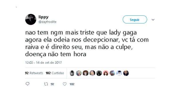 Print de um tweet sobre lady gaga