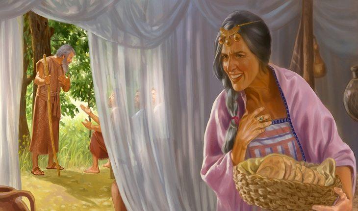 ilustração de Sara ouvindo a conversa de seu marido Abraão