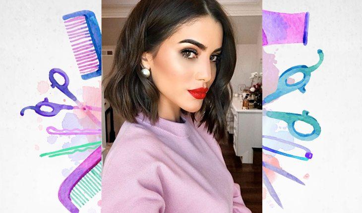 Chanel ondulado. Na foto, uma blogueira com o cabelo chanel de penteado ondulado
