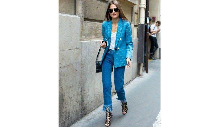 Look jeans com franja.