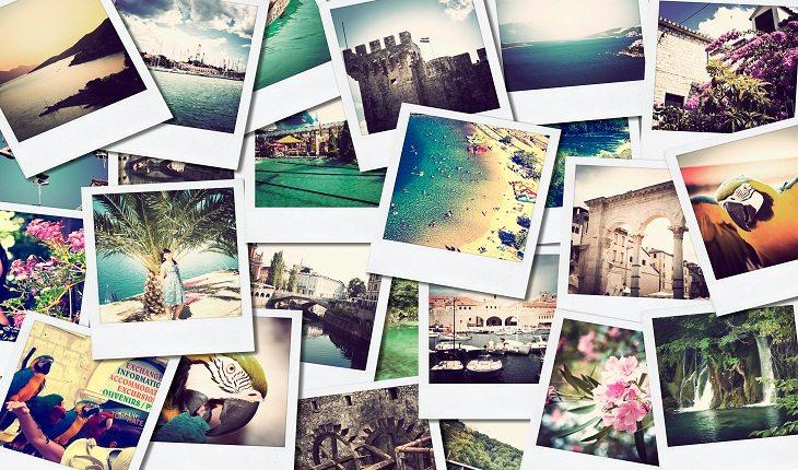 foto de várias fotos de memórias e viagens num mural