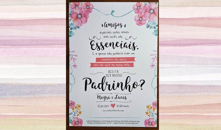 convite para padrinhos de casamento
