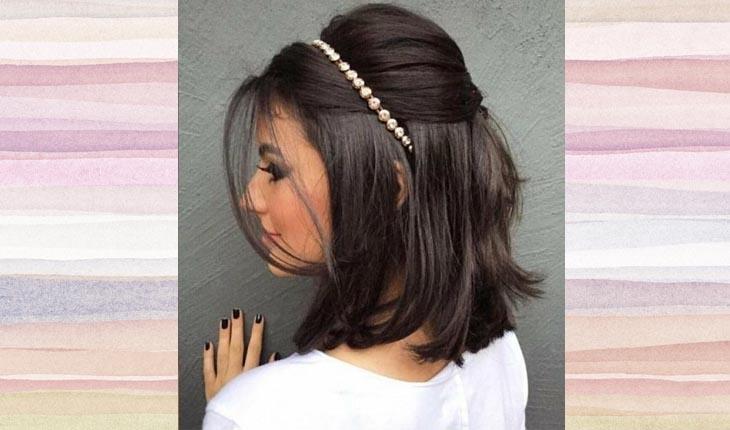 Penteados para cabelos médios com tiara de pérolas