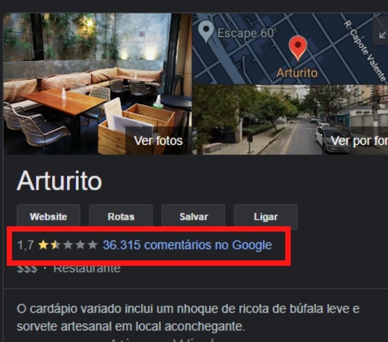 Nota do restaurante de Paola Carosella